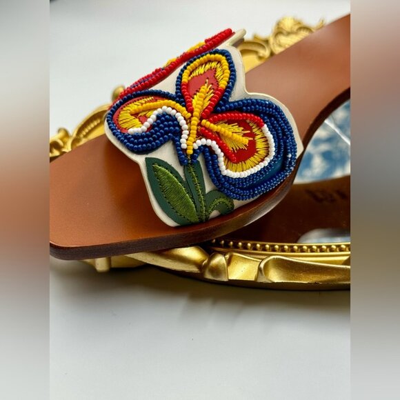 🆕 TORY BURCH 🧿 NWOT Bianca Floral Bead Embellished Slide Sandal - Ivory Multi - Picture 9 of 16